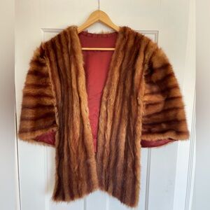Elegant Vntg 50's/60's classic Honey Brown Mink Fur Stole Cape Wrap Satin Lining